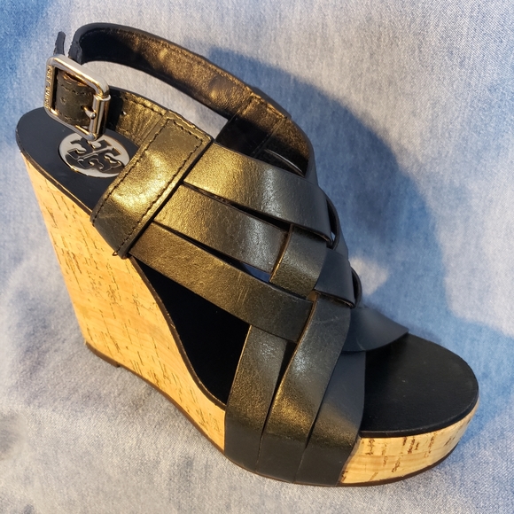 Tory Burch Shoes - Tory Burch Black Leather Wedge Sandals